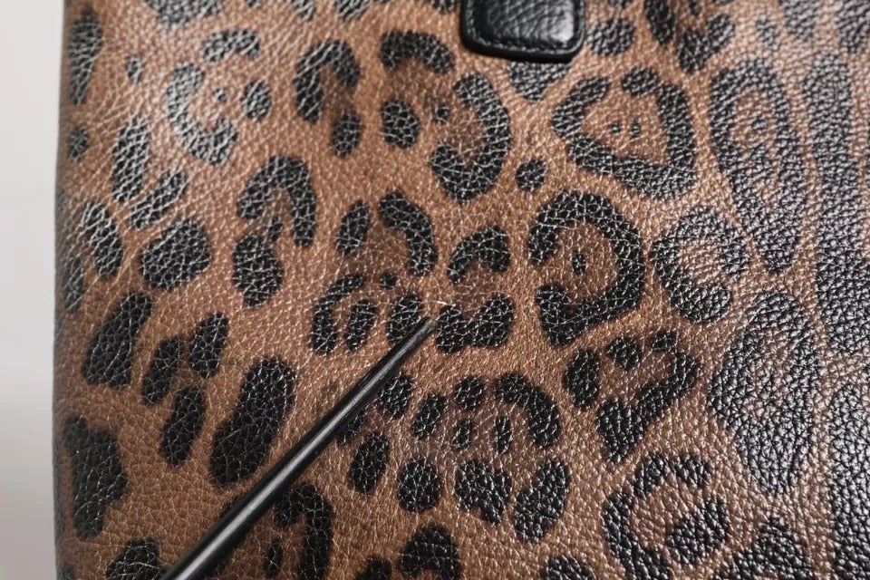 Sac cabas à bandoulière Dolce &amp; Gabbana en cuir de veau marron et noir à imprimé léopard