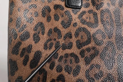 Sac cabas à bandoulière Dolce &amp; Gabbana en cuir de veau marron et noir à imprimé léopard