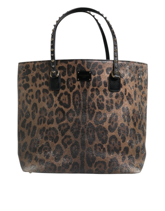 Sac cabas à bandoulière Dolce &amp; Gabbana en cuir de veau marron et noir à imprimé léopard