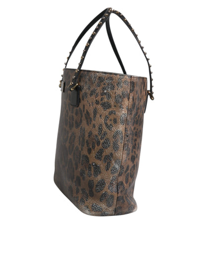 Sac cabas à bandoulière Dolce &amp; Gabbana en cuir de veau marron et noir à imprimé léopard