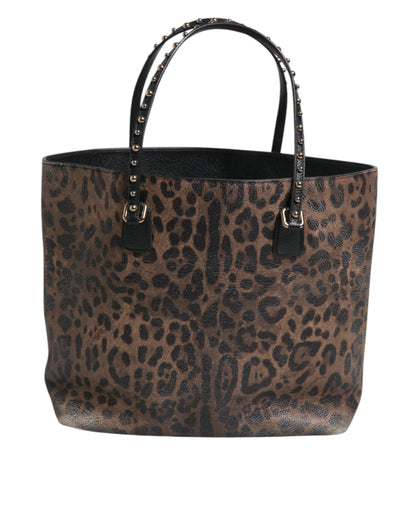Sac cabas à bandoulière Dolce &amp; Gabbana en cuir de veau marron et noir à imprimé léopard
