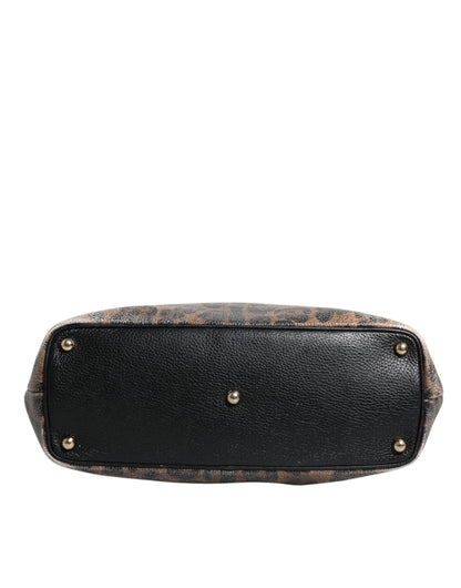 Sac cabas à bandoulière Dolce &amp; Gabbana en cuir de veau marron et noir à imprimé léopard