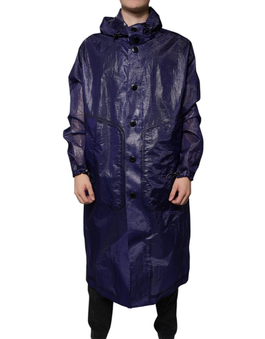 Dolce &amp; Gabbana Dark Blue Cotton Hooded Men Raincoat Jacket