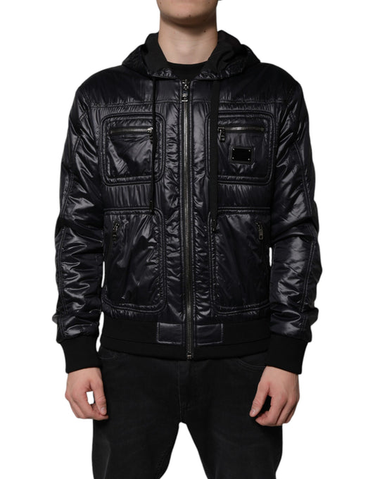 Dolce &amp; Gabbana Black Nylon Hooded Full Zip Blouson Jacket
