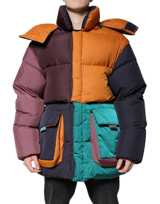 Dolce &amp; Gabbana Multicolor Quilted Hooded Puffer Jacket