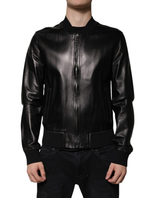 Dolce &amp; Gabbana Black Leather Full Zip Biker Blouson Jacket
