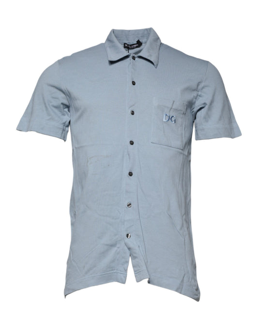 Dolce &amp; Gabbana Blue Cotton Button Down Casual Men Polo Shirt