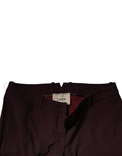Aniye By Maroon Mid Waist Tapered Skinny Dress Pants by Aniye By
