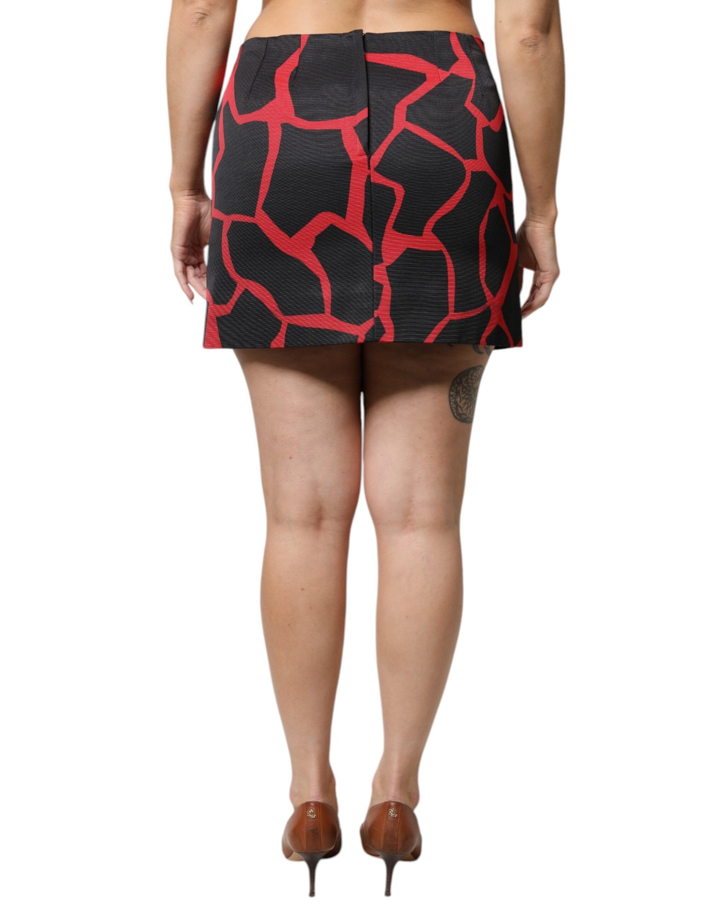 Dolce &amp; Gabbana Black Red Abstract Mid Waist A-line Mini Skirt