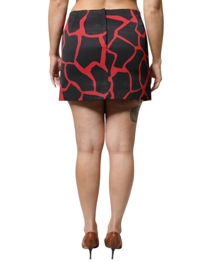 Dolce &amp; Gabbana Black Red Abstract Mid Waist A-line Mini Skirt