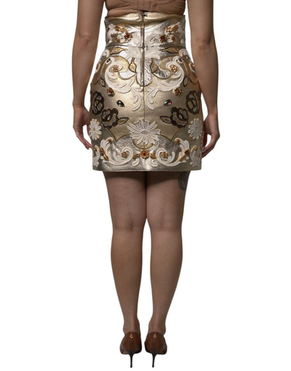 Dolce &amp; Gabbana Gold Jacquard Embellished A-line Mini Skirt