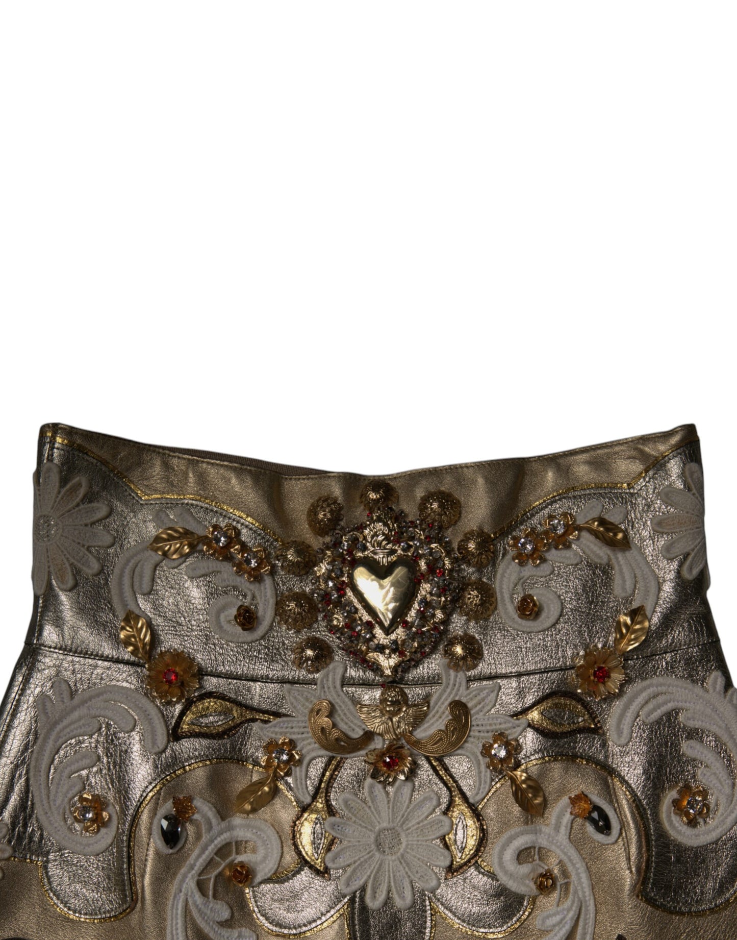 Dolce &amp; Gabbana Gold Jacquard Embellished A-line Mini Skirt