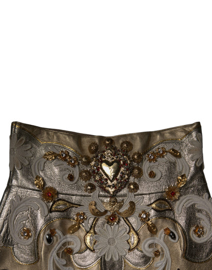 Dolce &amp; Gabbana Gold Jacquard Embellished A-line Mini Skirt