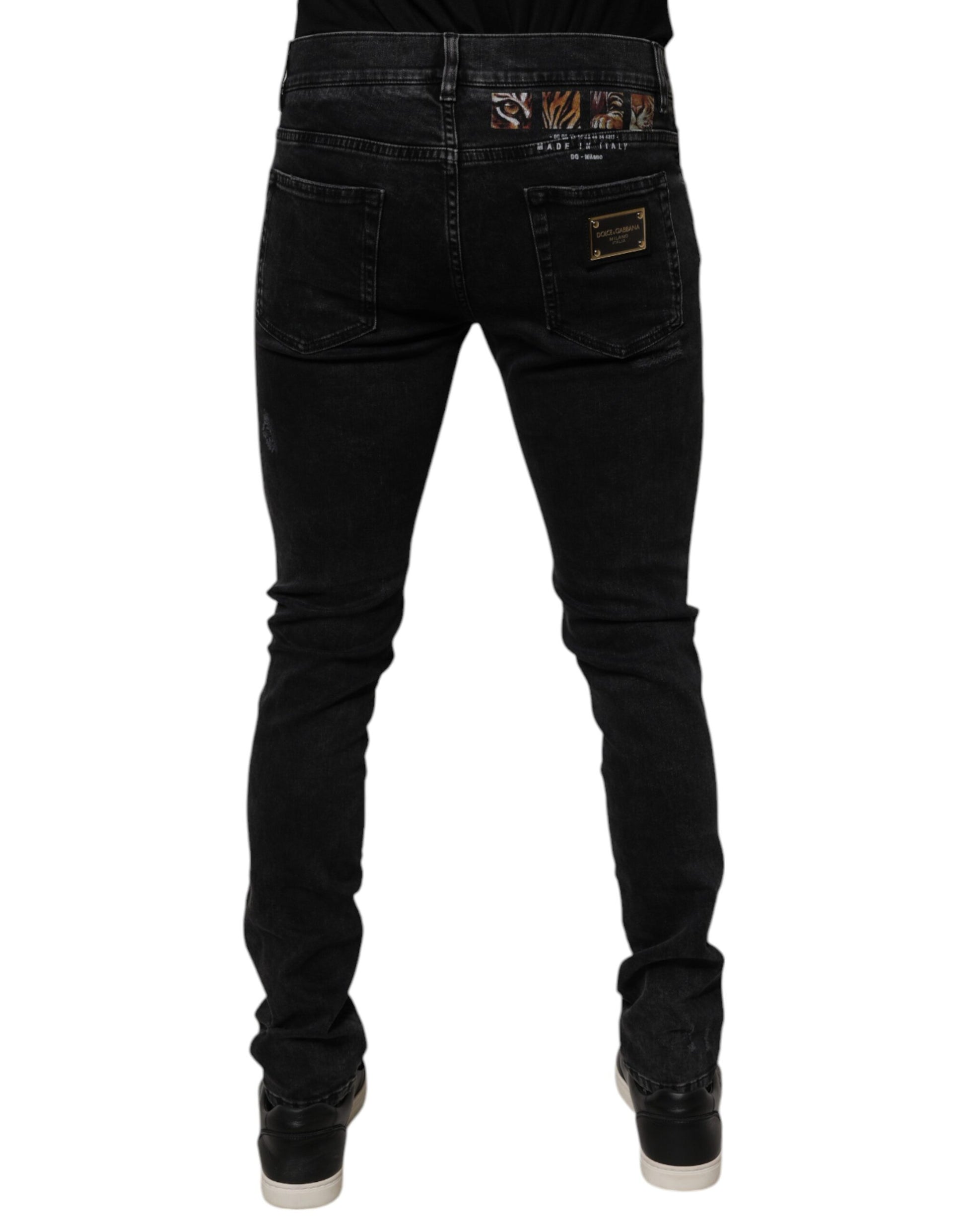 Dolce & Gabbana Black Tattered Cotton Skinny Men Denim Jeans by Dolce & Gabbana