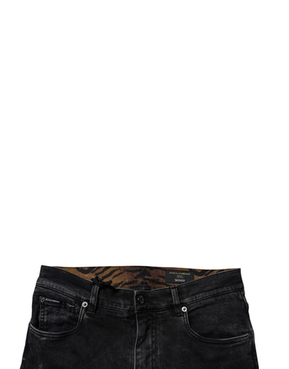 Dolce & Gabbana Black Tattered Cotton Skinny Men Denim Jeans by Dolce & Gabbana