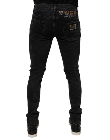 Dolce & Gabbana Black Tattered Cotton Skinny Men Denim Jeans by Dolce & Gabbana