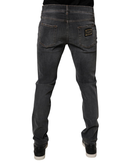 Dolce & Gabbana Dark Gray Washed Cotton Slim Fit Denim Jeans by Dolce & Gabbana