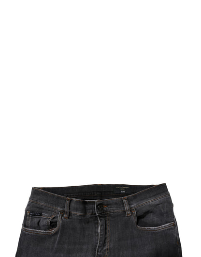 Dolce & Gabbana Dark Gray Washed Cotton Slim Fit Denim Jeans by Dolce & Gabbana