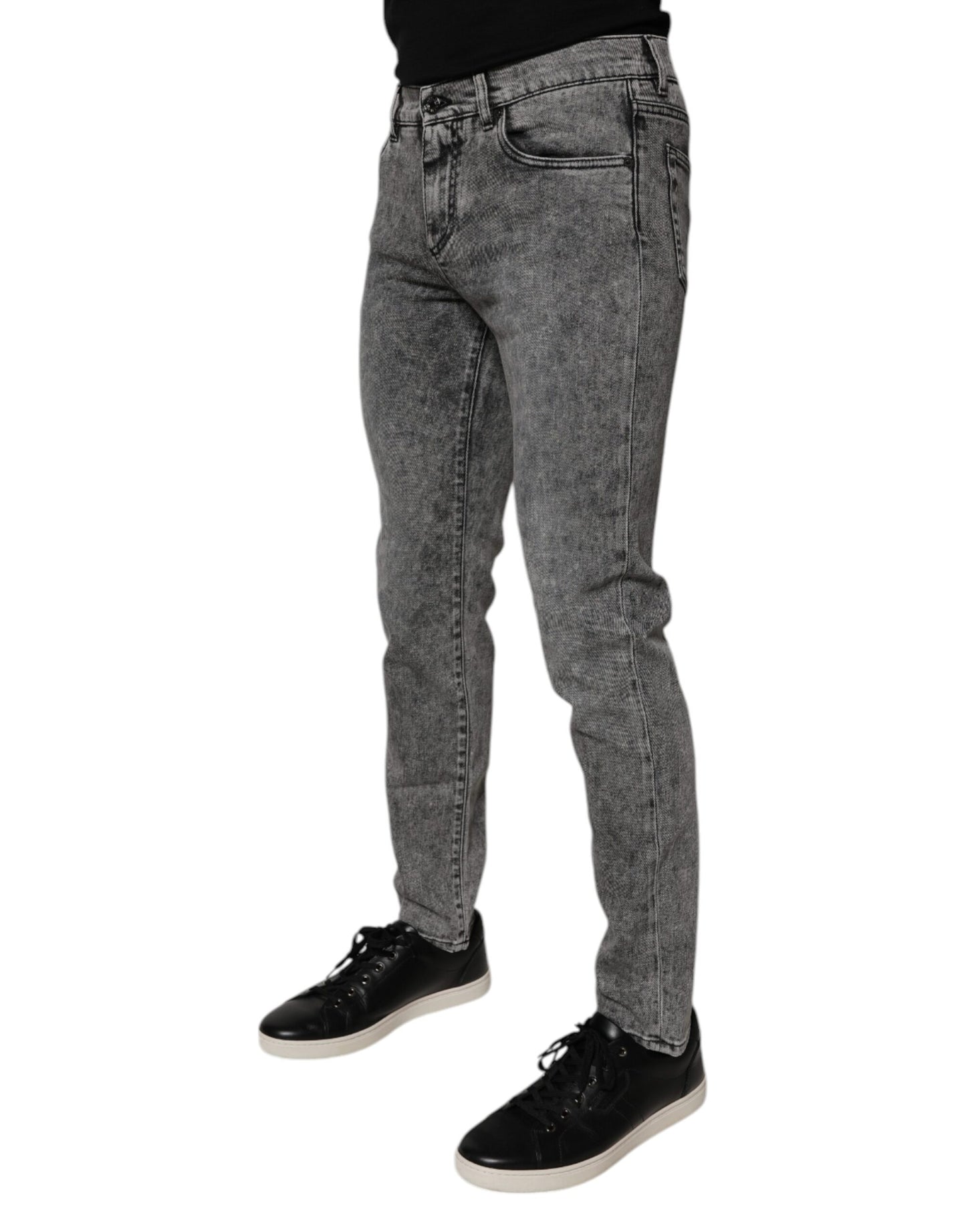 Dolce & Gabbana Dark Gray Washed Cotton Slim Fit Denim Jeans by Dolce & Gabbana