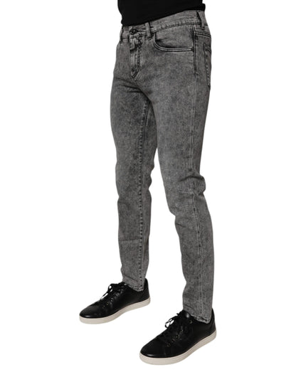 Dolce & Gabbana Dark Gray Washed Cotton Slim Fit Denim Jeans by Dolce & Gabbana