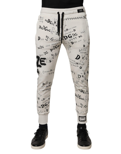 Dolce & Gabbana White Printed Cotton Jogger Sweatpants Pants by Dolce & Gabbana