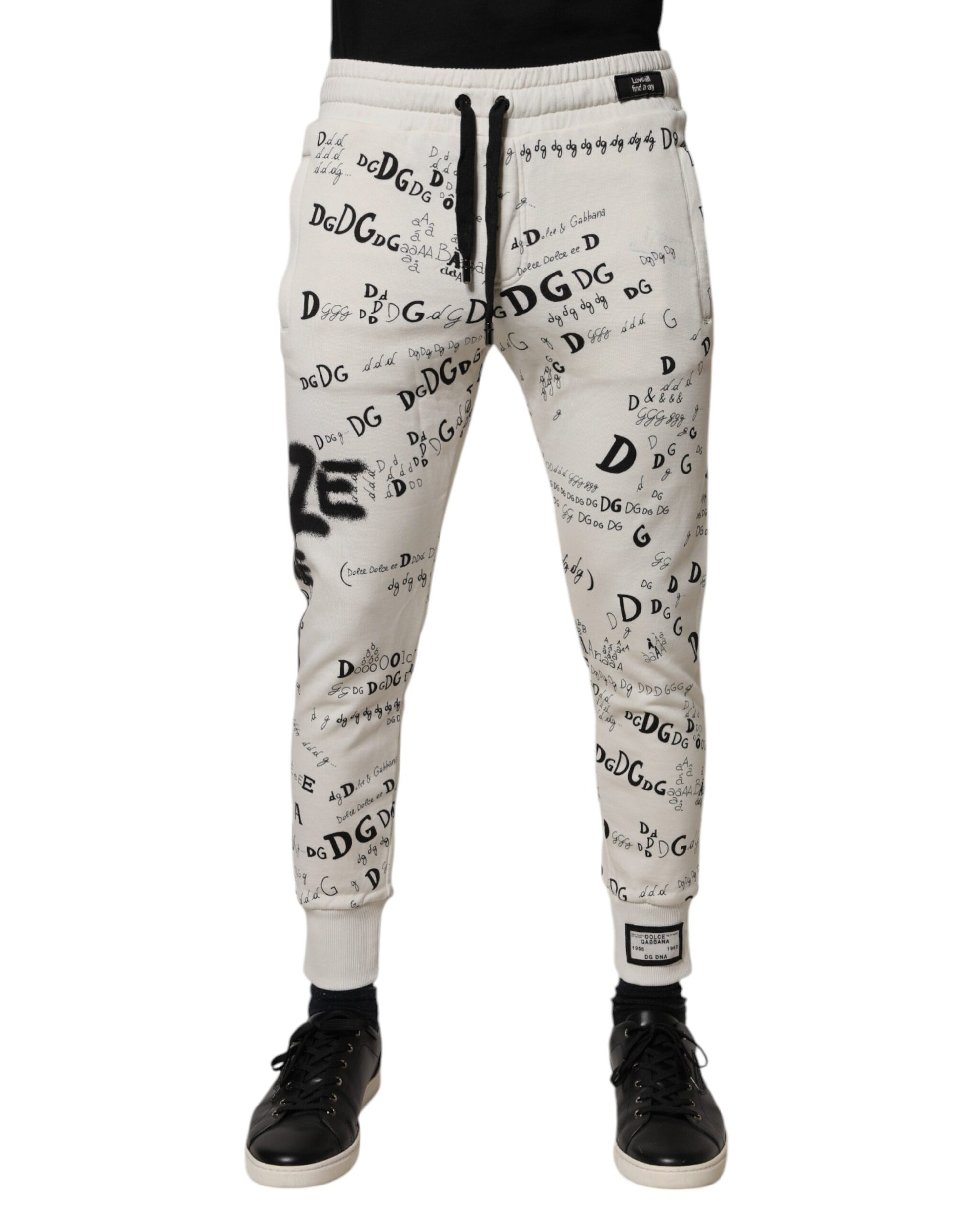 Dolce & Gabbana White Printed Cotton Jogger Sweatpants Pants by Dolce & Gabbana