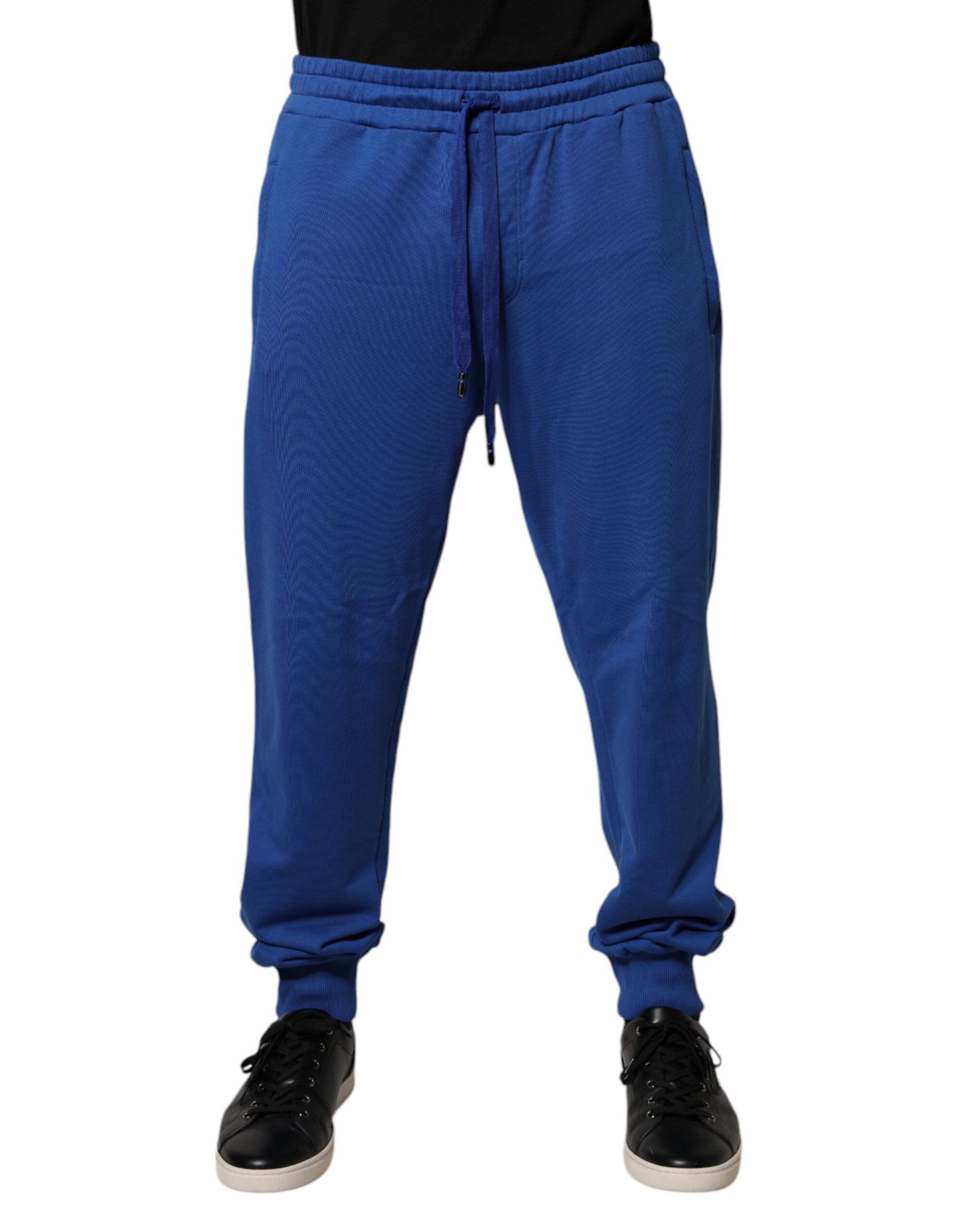 Dolce & Gabbana Blue Cotton Jogger Mid Waist Pants by Dolce & Gabbana