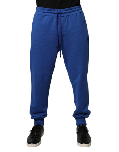 Dolce & Gabbana Blue Cotton Jogger Mid Waist Pants by Dolce & Gabbana