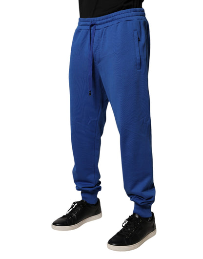 Dolce & Gabbana Blue Cotton Jogger Mid Waist Pants by Dolce & Gabbana
