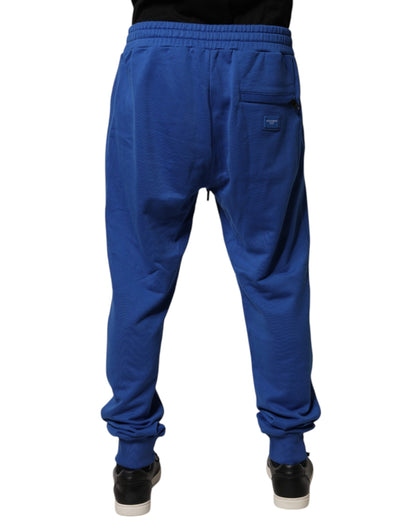 Dolce & Gabbana Blue Cotton Jogger Mid Waist Pants by Dolce & Gabbana