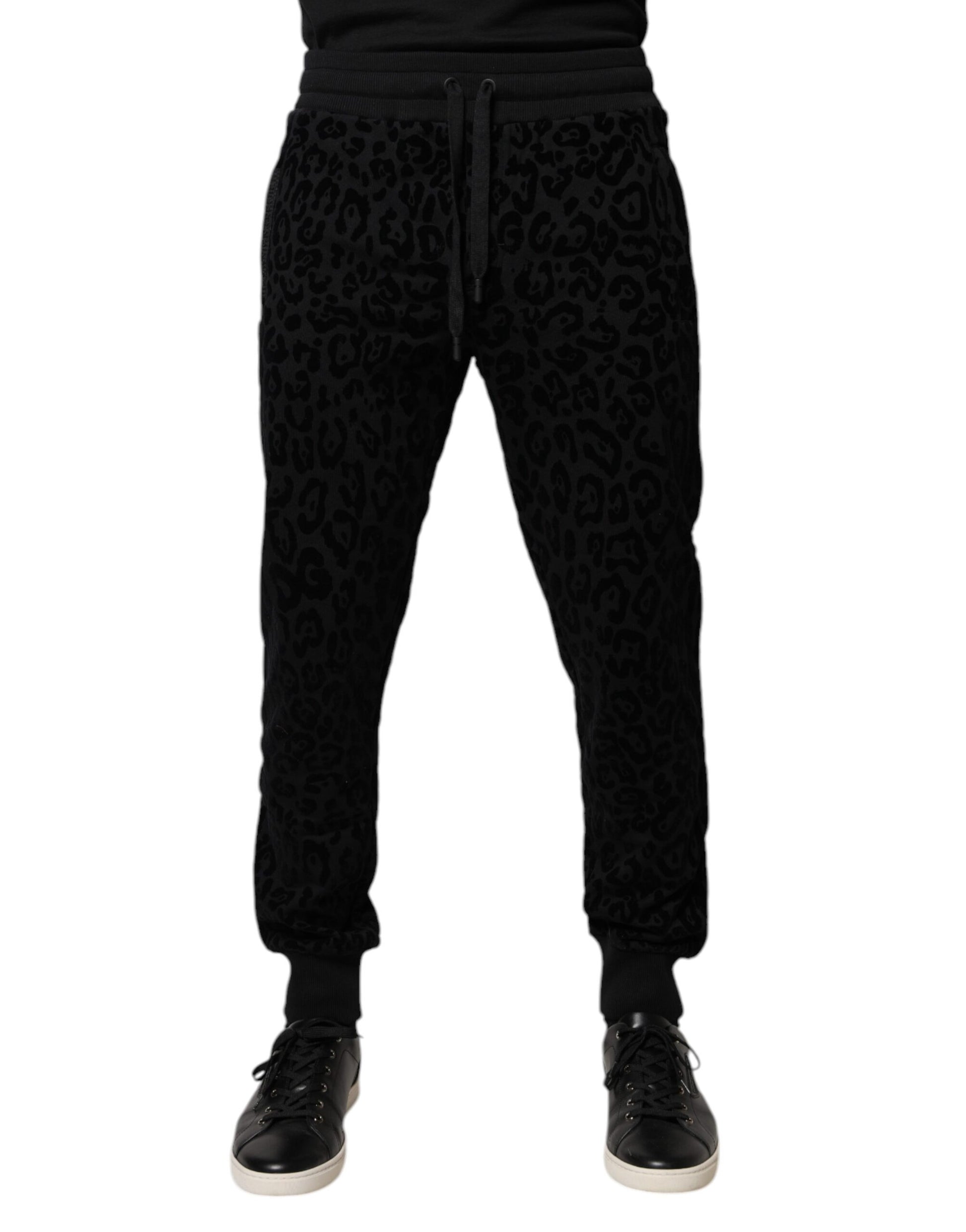 Dolce & Gabbana Black Leopard Cotton Jogger Sweatpants Pants by Dolce & Gabbana