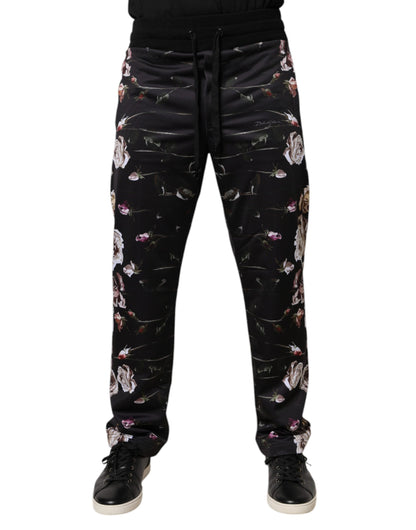 Dolce & Gabbana Black Floral Polyester Jogger Pants by Dolce & Gabbana