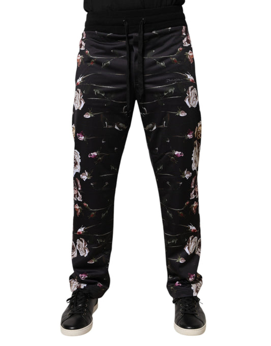 Dolce & Gabbana Black Floral Polyester Jogger Pants by Dolce & Gabbana