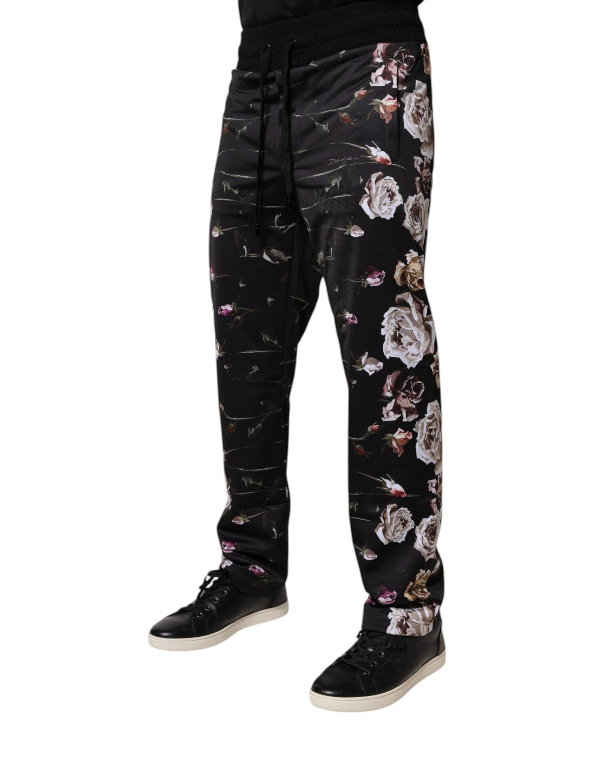 Dolce & Gabbana Black Floral Polyester Jogger Pants by Dolce & Gabbana