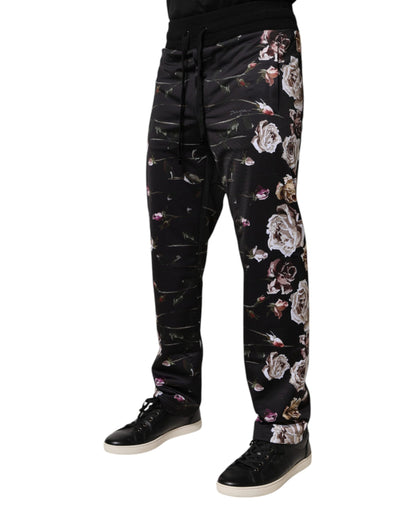Dolce & Gabbana Black Floral Polyester Jogger Pants by Dolce & Gabbana