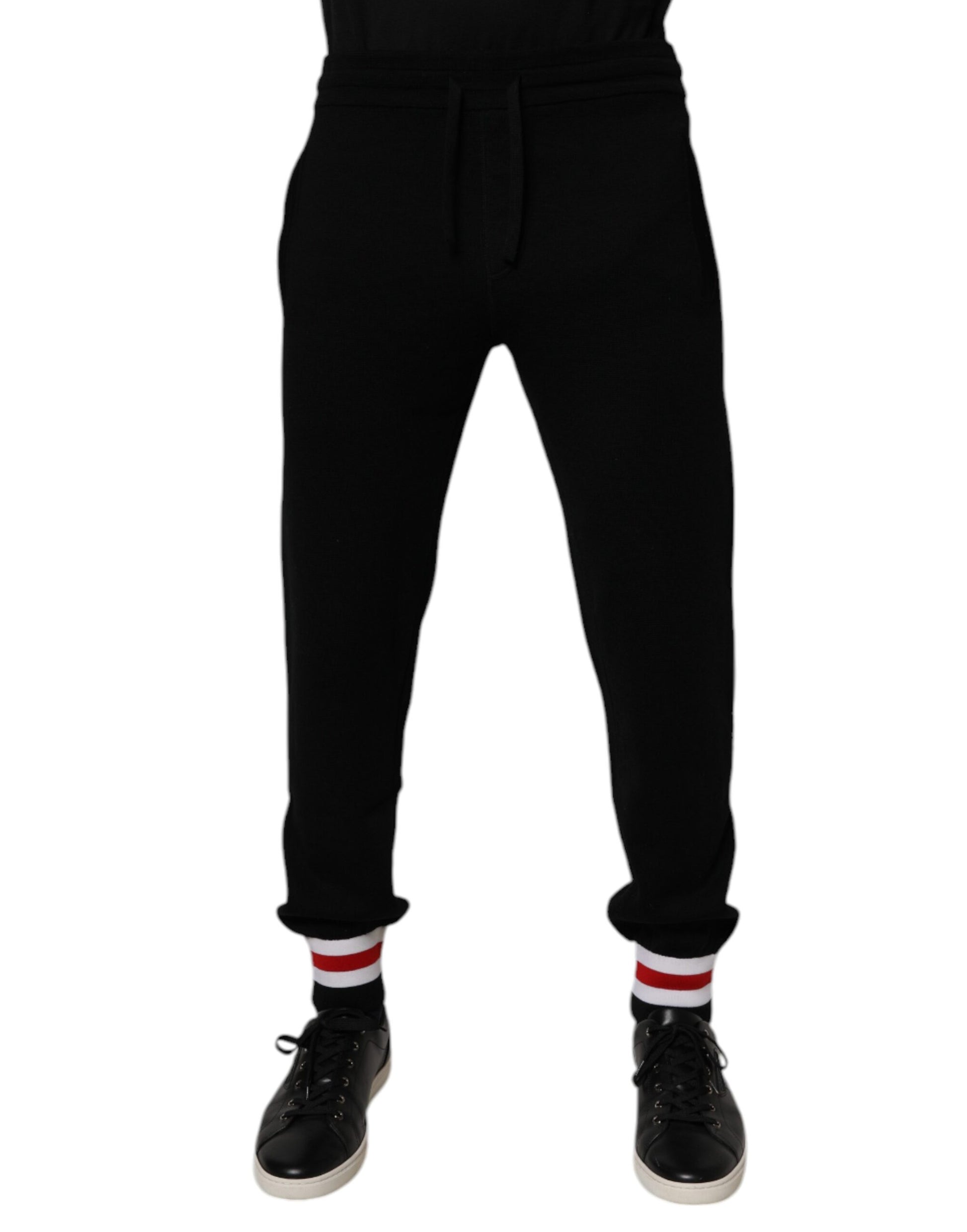 Dolce & Gabbana Black Wool Mid Waist Jogger Sweatpants Pants by Dolce & Gabbana