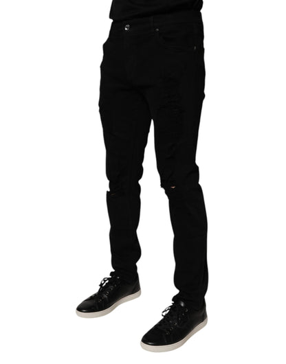 Dolce & Gabbana Black Tattered Cotton Skinny Men Denim Jeans by Dolce & Gabbana