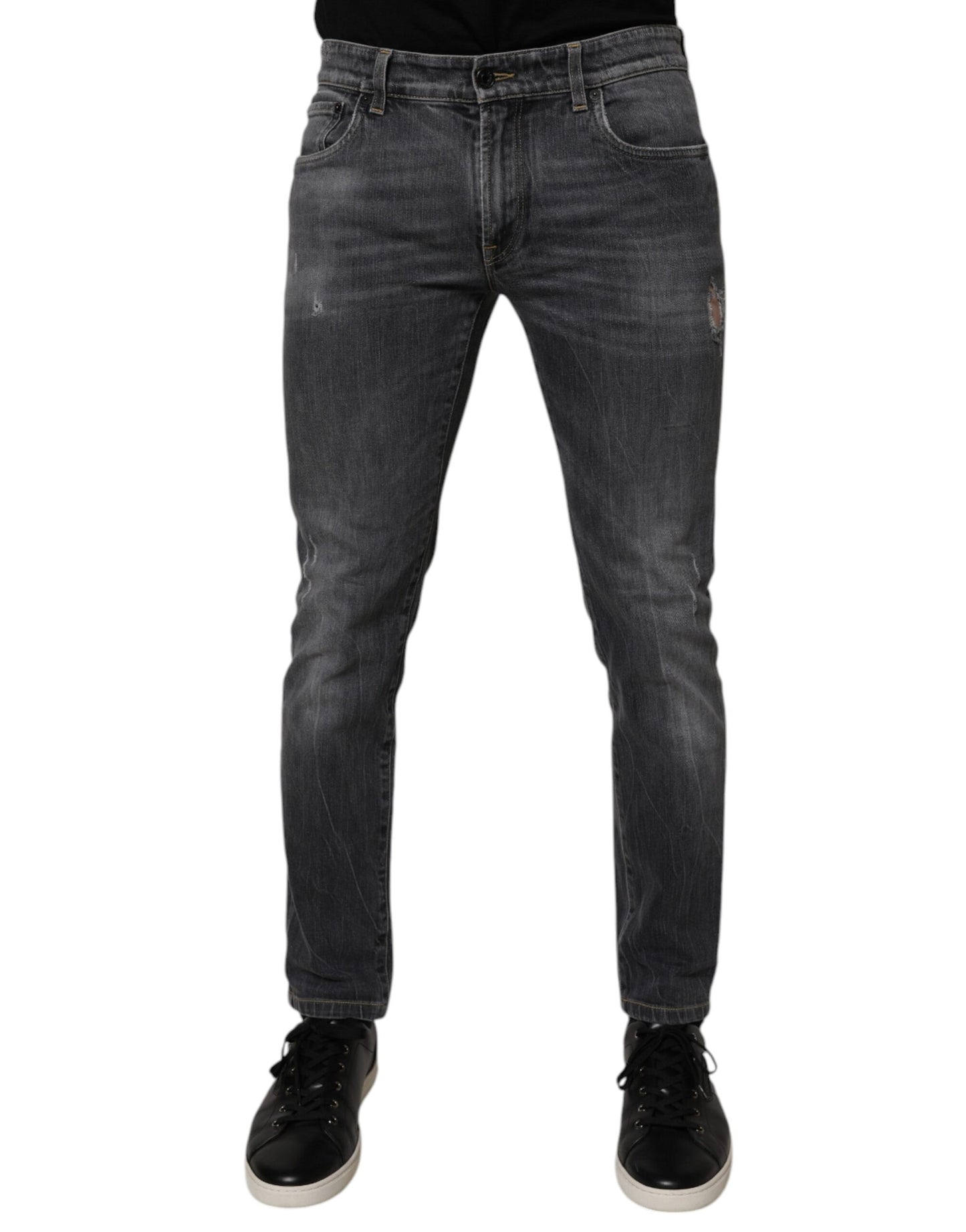 Dolce & Gabbana Dark Gray Washed Cotton Skinny Men Denim Jeans by Dolce & Gabbana