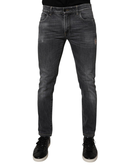 Dolce & Gabbana Dark Gray Washed Cotton Skinny Men Denim Jeans by Dolce & Gabbana