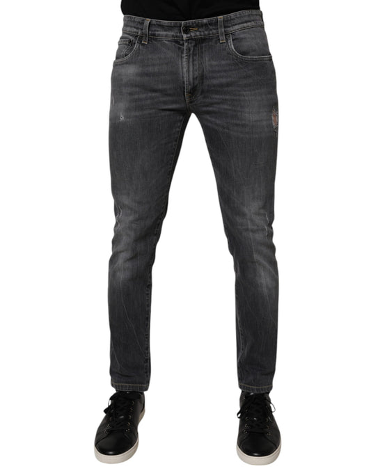 Dolce & Gabbana Dark Gray Washed Cotton Skinny Men Denim Jeans by Dolce & Gabbana