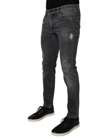 Dolce & Gabbana Dark Gray Washed Cotton Skinny Men Denim Jeans by Dolce & Gabbana