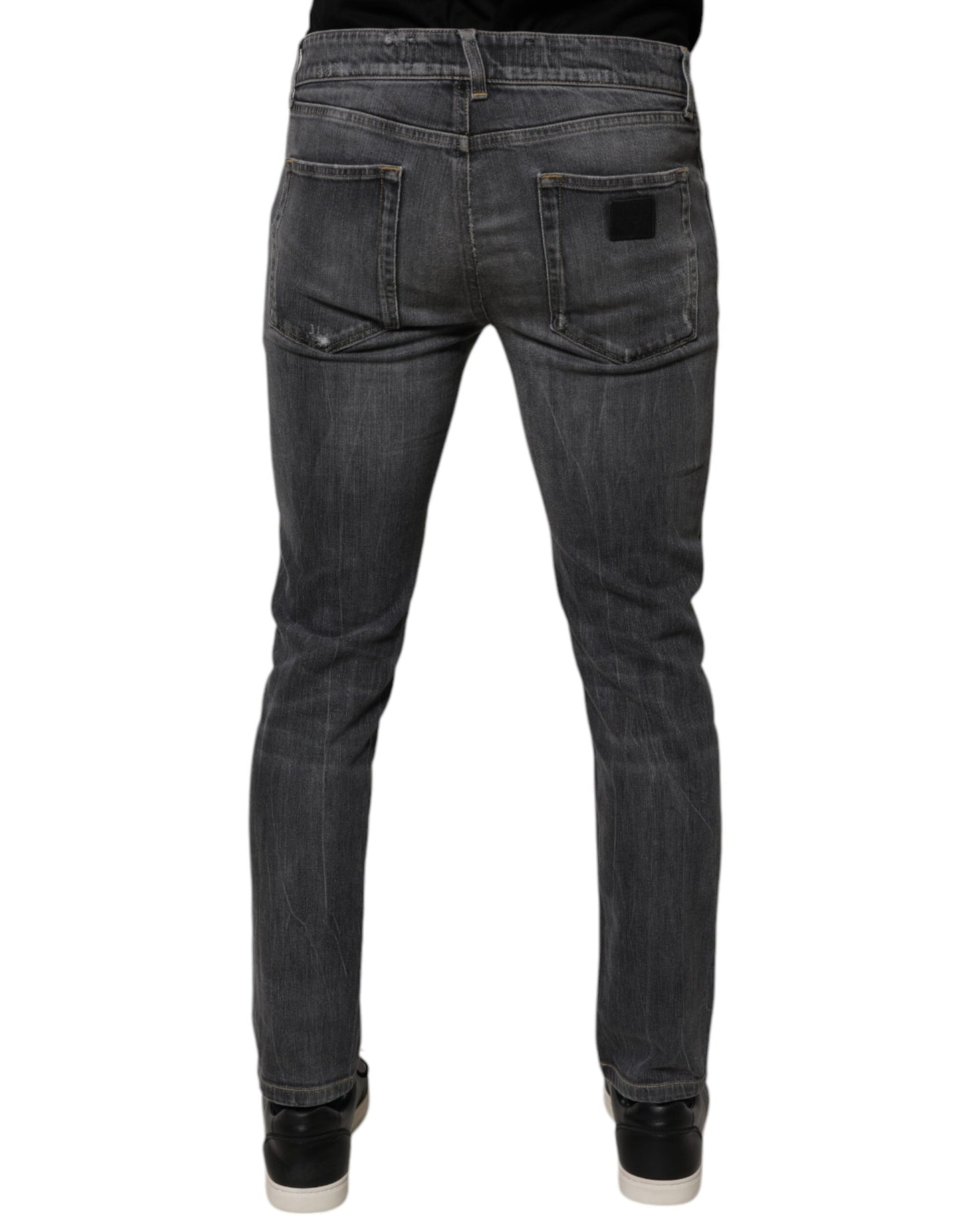 Dolce & Gabbana Dark Gray Washed Cotton Skinny Men Denim Jeans by Dolce & Gabbana