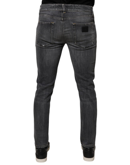 Dolce & Gabbana Dark Gray Washed Cotton Skinny Men Denim Jeans by Dolce & Gabbana