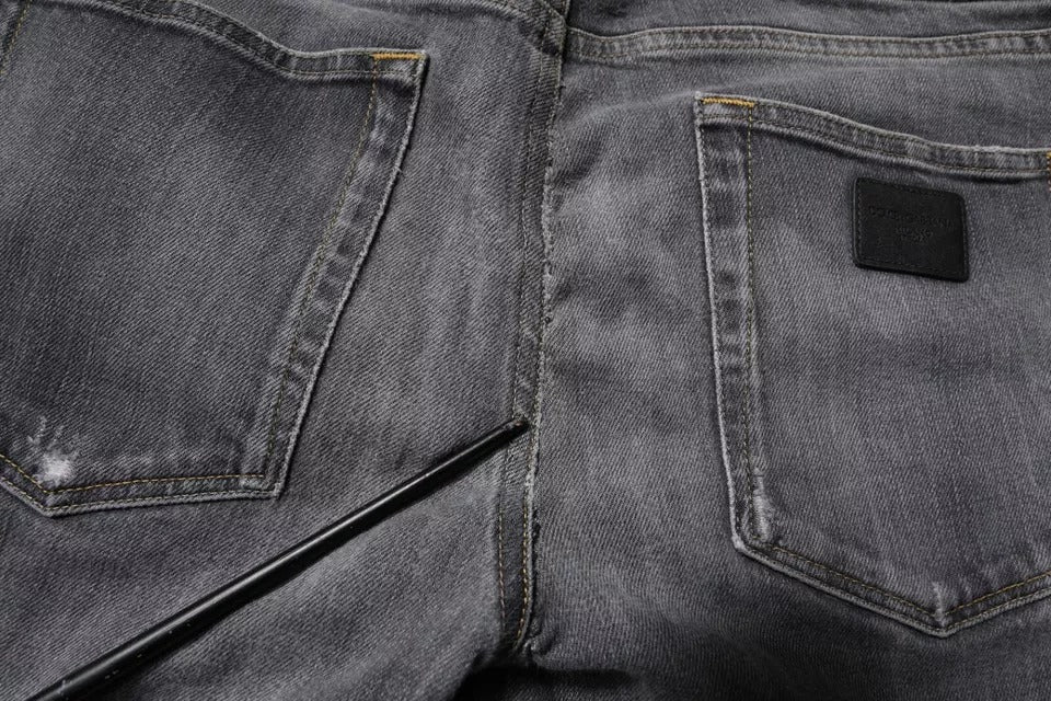 Dolce & Gabbana Dark Gray Washed Cotton Skinny Men Denim Jeans by Dolce & Gabbana