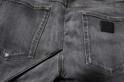 Dolce & Gabbana Dark Gray Washed Cotton Skinny Men Denim Jeans by Dolce & Gabbana