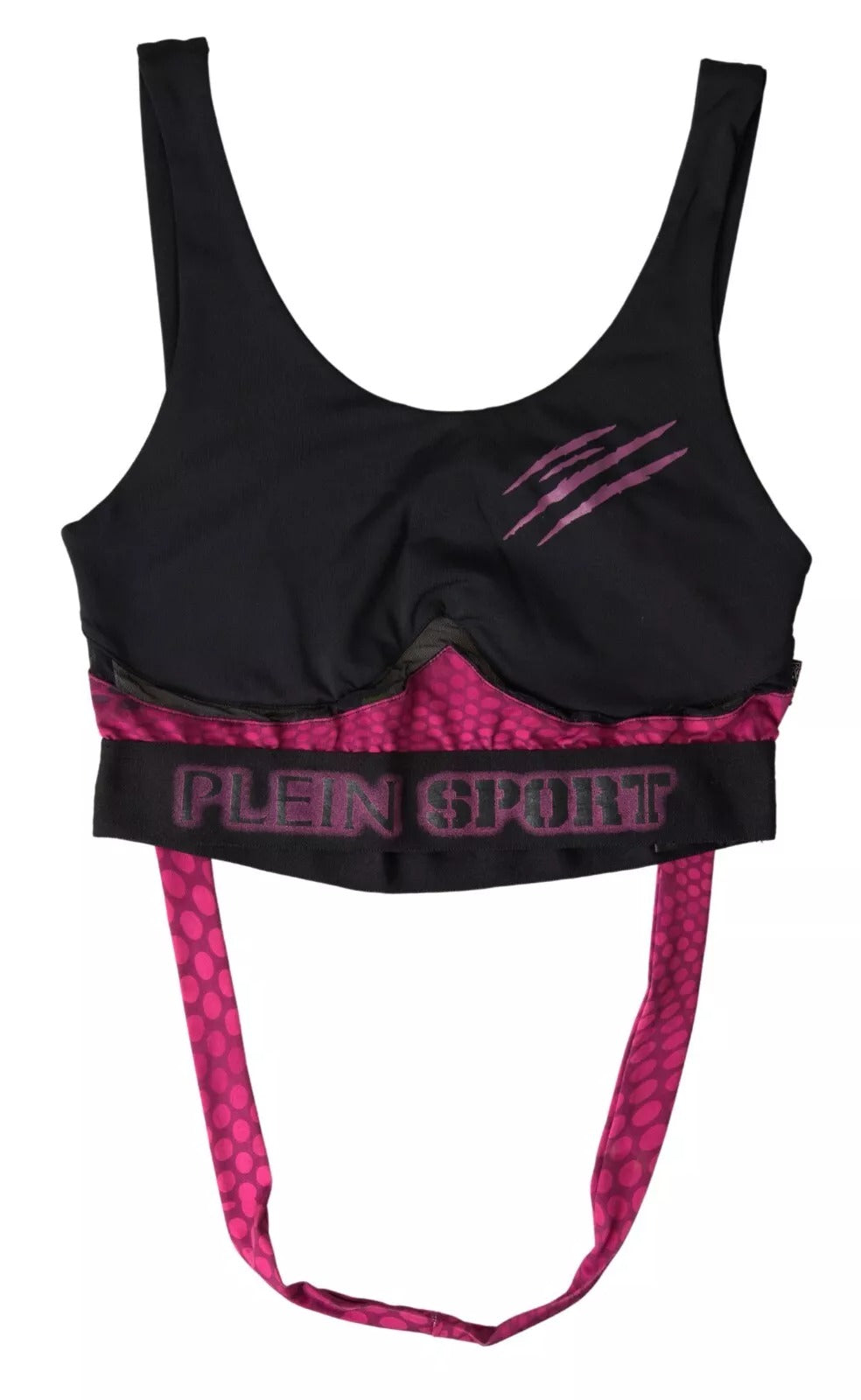 Soutien-gorge de sport noir élégant Plein Sport avec accent fuchsia