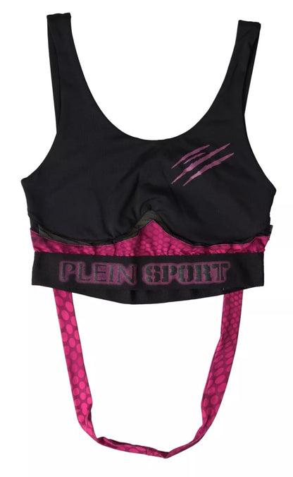 Soutien-gorge de sport noir élégant Plein Sport avec accent fuchsia