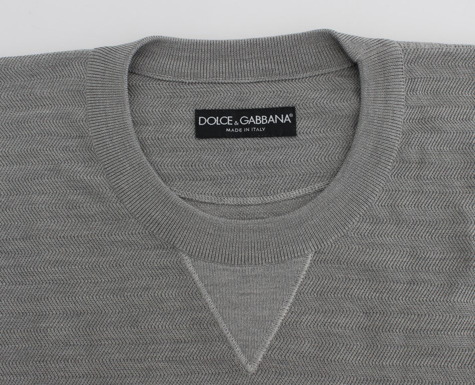 Dolce &amp; Gabbana Gray Crewneck Pullover Silk Sweater
