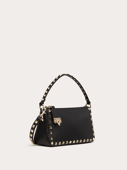 Petit sac à bandoulière Rockstud en cuir de veau noir grenat Valentino Garavani