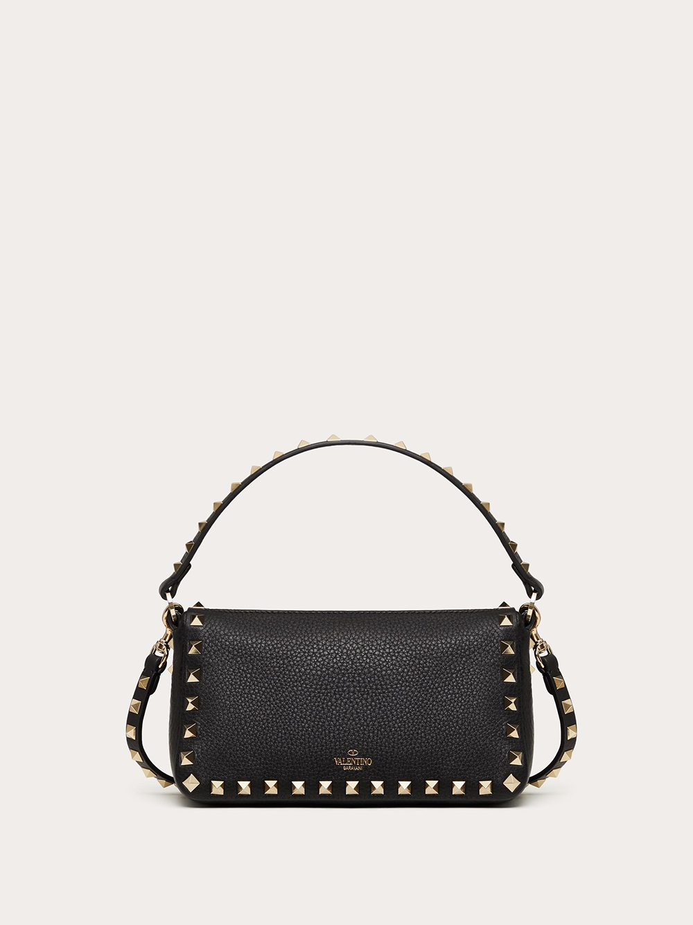 Petit sac à bandoulière Rockstud en cuir de veau noir grenat Valentino Garavani
